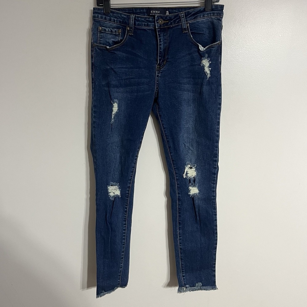 Emma Denim Collection Distressed Raw Hem Skinny Ankle Length Jeans‎ Size 13